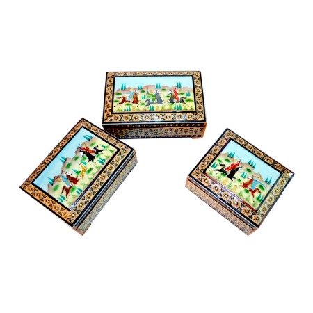 ست جعبه جواهر خاتم کاری طرح چوگان - set of khatam jewerly box