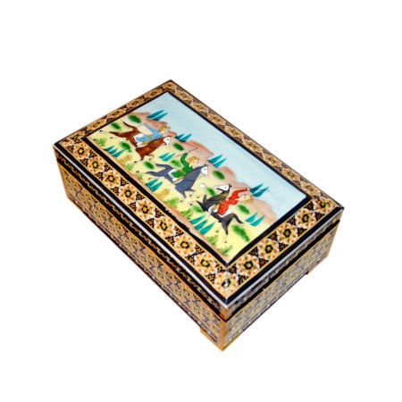 جعبه جواهر خاتم کاری سایز بزرگ طرح چوگان - khatam jewerly box
