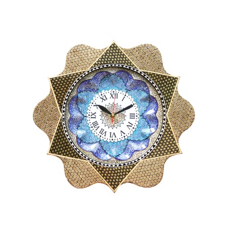 khatam clock - ساعت خاتم کاری ستاره ای صفحه مینا سایز32