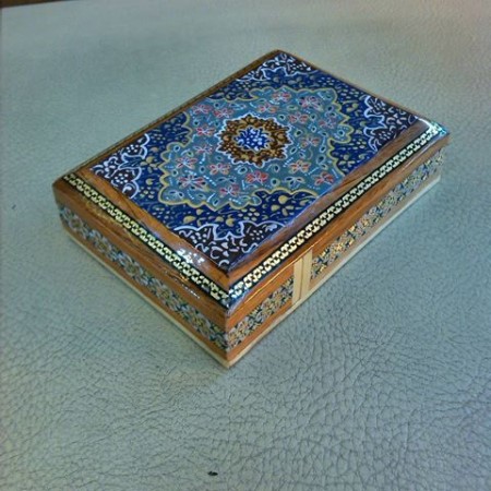 khatam card holder - جا پاسوری خاتم کاری رو نقاشی