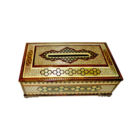 جعبه دستمال کاغذی خاتم کاری طرح کلبه اعلا - khatam Kleenex box