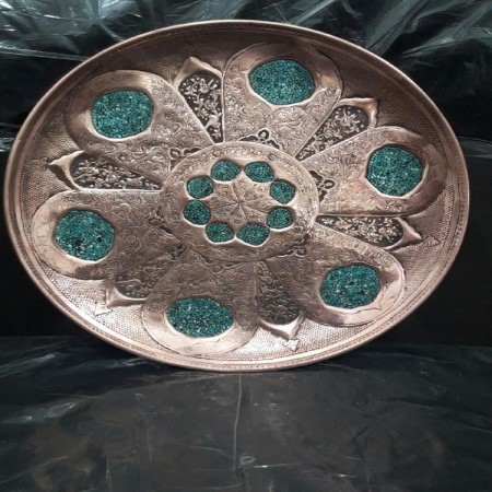 turquoise plate - بشقاب فیروزه کوب قلمزنی 30سانتی