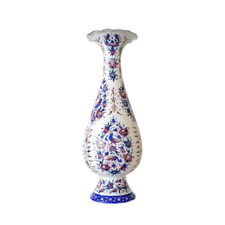 گلدان مینا کاری طرح گل ومرغ امضادار25 سانتی - enamel flower pot