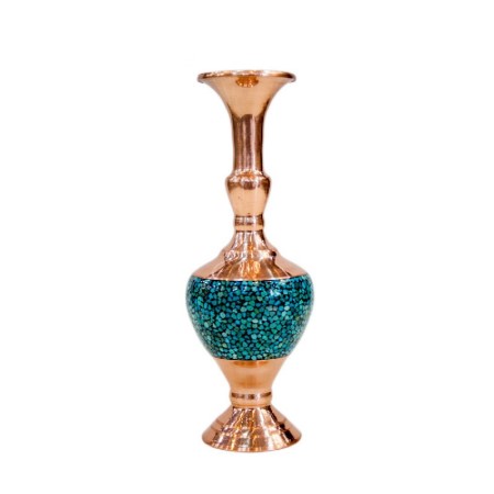 ست جفت گلدان فیروزه کوب گلودار تنه خمره ای 16سانتی - turquoise vase