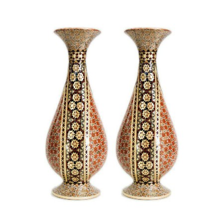 جفت گلدان خاتم کاری موشکی 30 سانتی - khatam vase