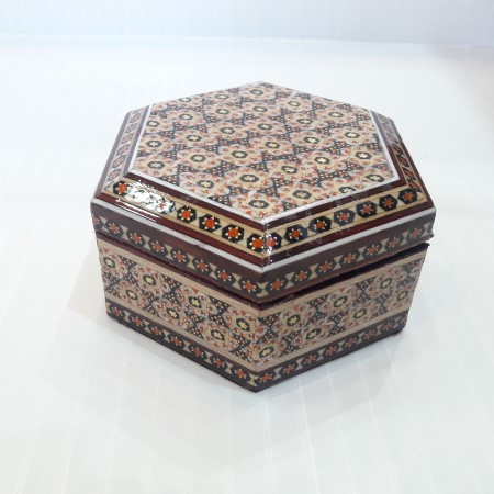 جعبه جواهر خاتم کاری شش گوش - khatam jewerly box