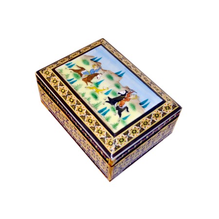 جعبه جواهر خاتم کاری سایز متوسط طرح چوگان - khatam jewerly box