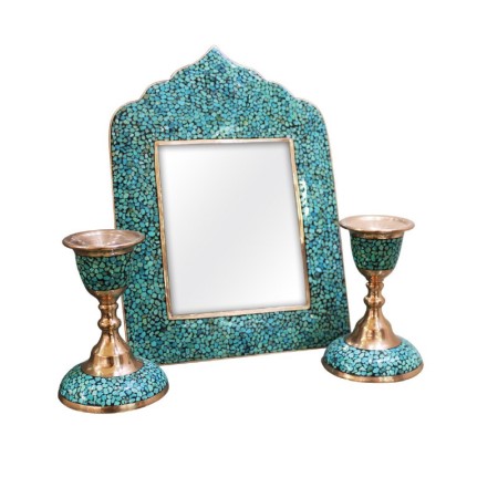 آینه و شمعدان فیروزه کوب هفت سین - turquoise candlestick