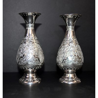 silver vase - گلدان نقره قلم زنی