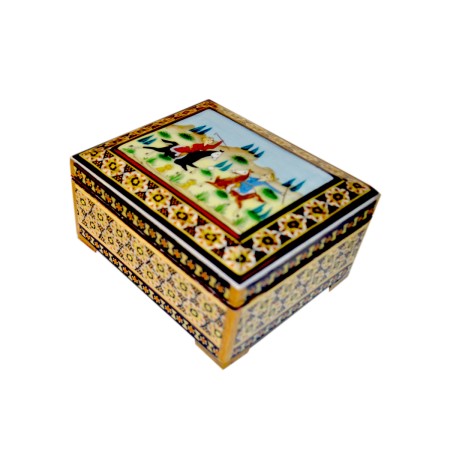 جعبه جواهر خاتم کاری سایز کوچک طرح چوگان