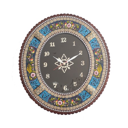 khatam clock - ساعت خاتم کاری نقاشی گل و مرغ بیضی42در48