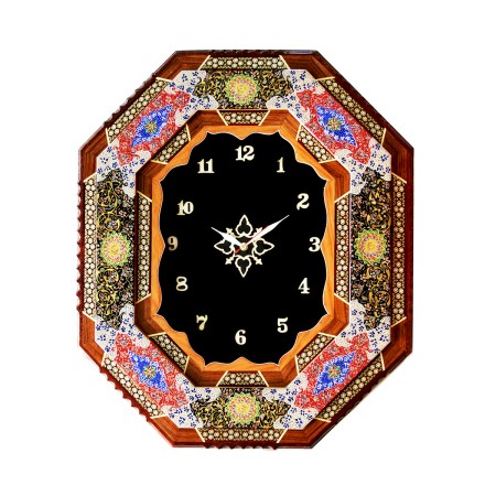 khatam clock - ساعت خاتم کاری نقاشی اسلیمی هشت گوش کشیده 54در62